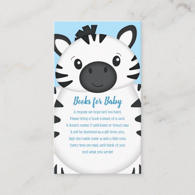 Zebra Baby Shower Safari Blue Boy Enclosure Card (Front)