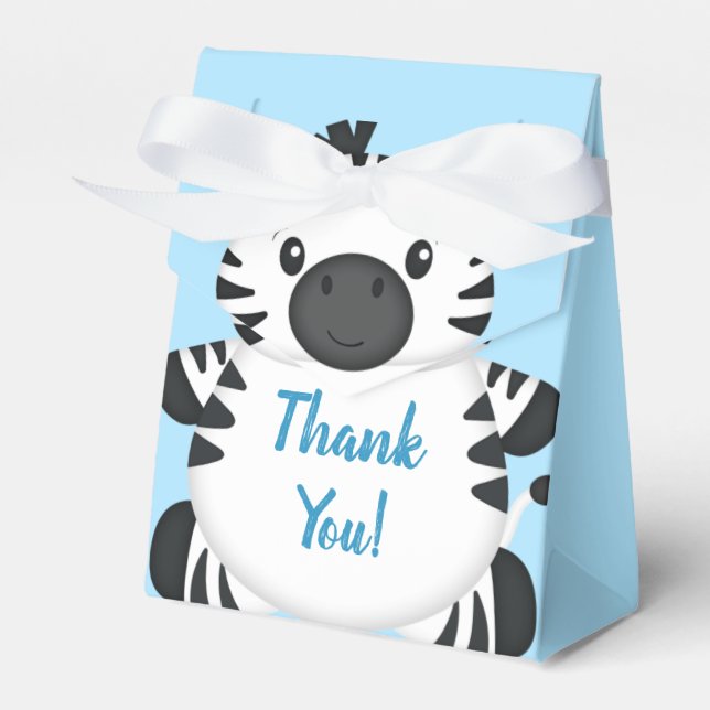 Zebra Baby Shower Safari Blue Boy Favor Boxes (Front Side)