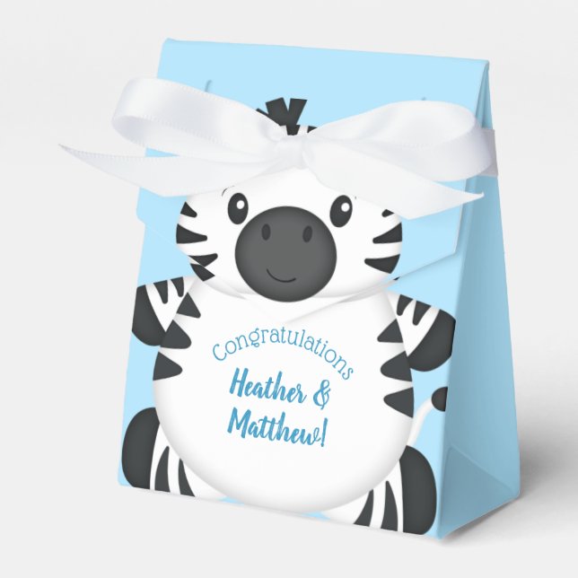 Zebra Baby Shower Safari Blue Boy Favor Boxes (Front Side)