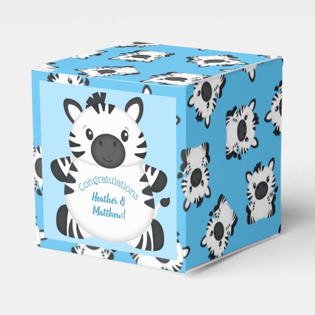 Zebra Baby Shower Safari Blue Boy Favor Boxes (Front Side)