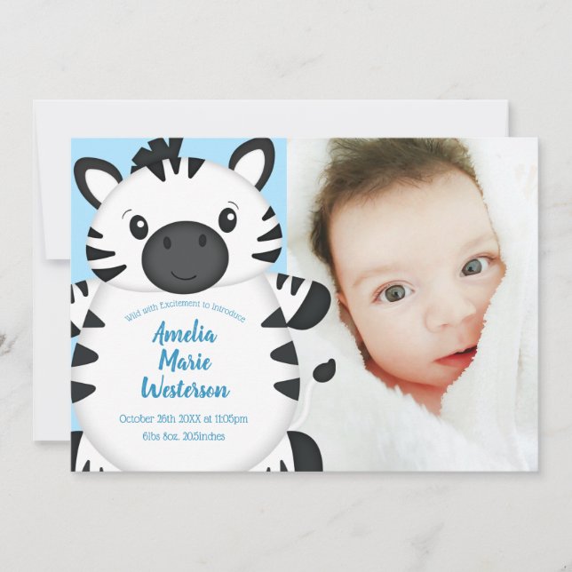 Zebra Baby Shower Safari Blue Boy Invitation (Front)