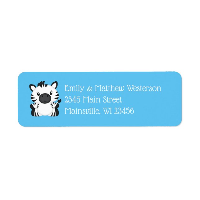 Zebra Baby Shower Safari Blue Boy Label (Front)
