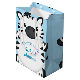 Zebra Baby Shower Safari Blue Boy Medium Gift Bag