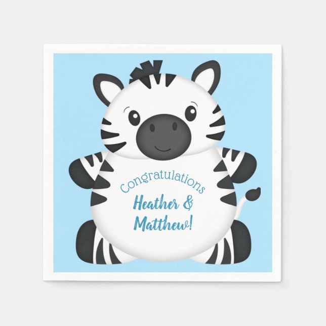 Zebra Baby Shower Safari Blue Boy Napkins (Front)