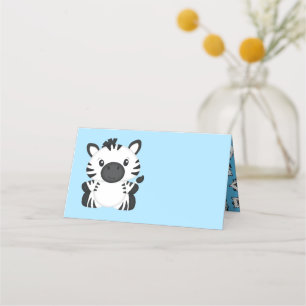 Zebra Baby Shower Safari Blue Boy Place Card