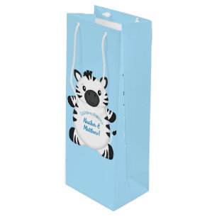 Zebra Baby Shower Safari Blue Boy Wine Gift Bag