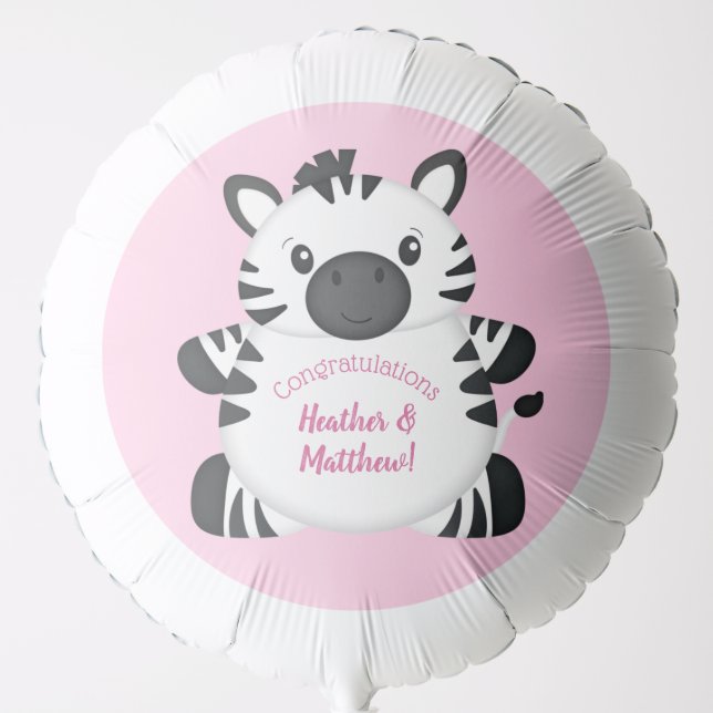 Zebra Baby Shower Safari Pink Girl Balloon (Front)