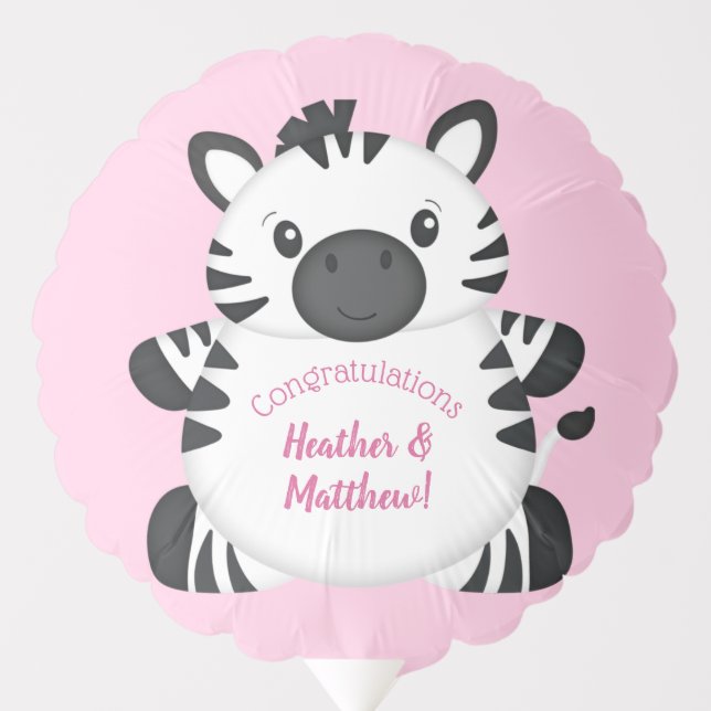 Zebra Baby Shower Safari Pink Girl Balloon (Front)