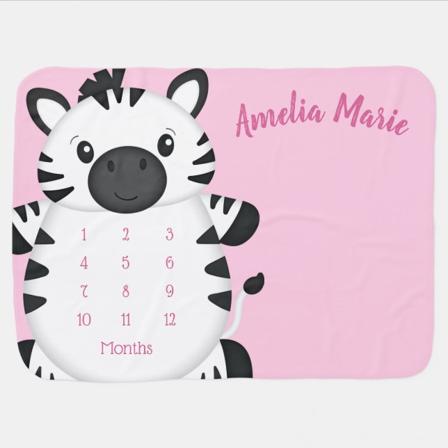 Zebra Baby Shower Safari Pink Girl Blanket (Horizontal)