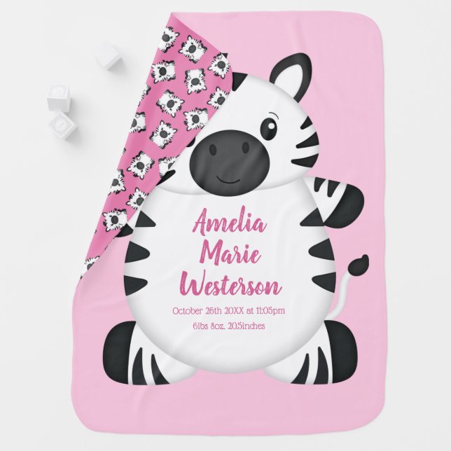 Zebra Baby Shower Safari Pink Girl Blanket (In Situ)