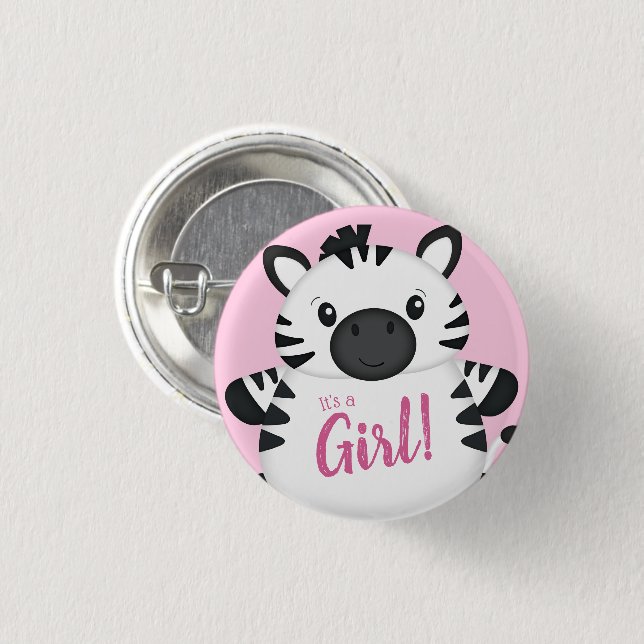 Zebra Baby Shower Safari Pink Girl Button (Front & Back)