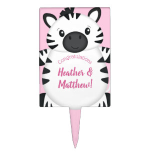 Zebra Baby Shower Safari Pink Girl Cake Topper