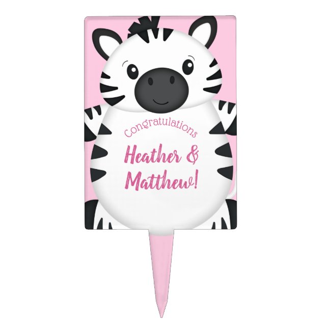 Zebra Baby Shower Safari Pink Girl Cake Topper (Front)