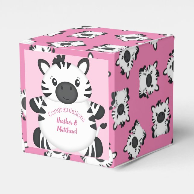 Zebra Baby Shower Safari Pink Girl Favor Boxes (Front Side)