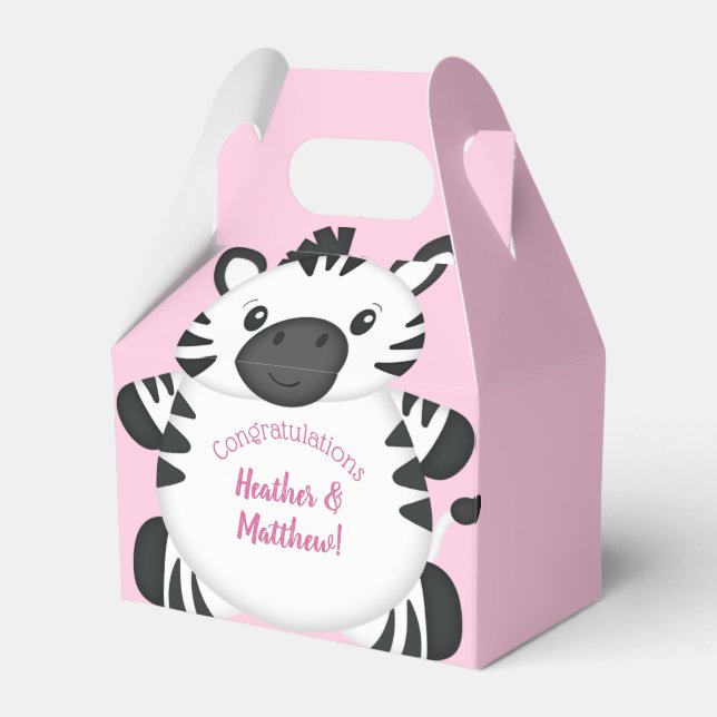 Zebra Baby Shower Safari Pink Girl Favor Boxes (Front Side)