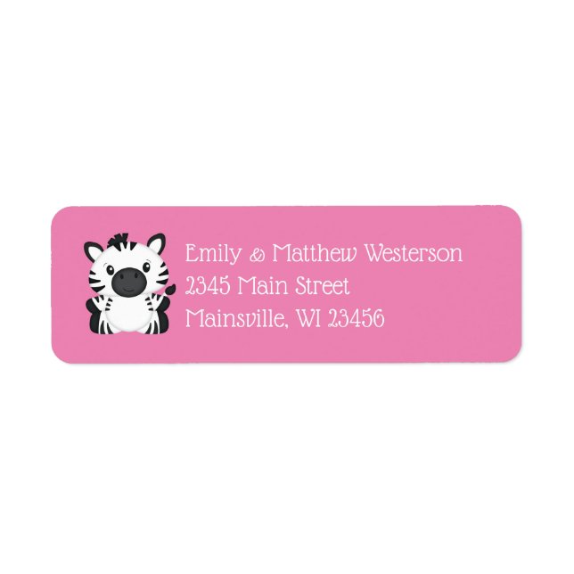 Zebra Baby Shower Safari Pink Girl Label (Front)