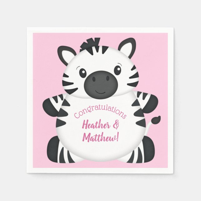 Zebra Baby Shower Safari Pink Girl Napkins (Front)