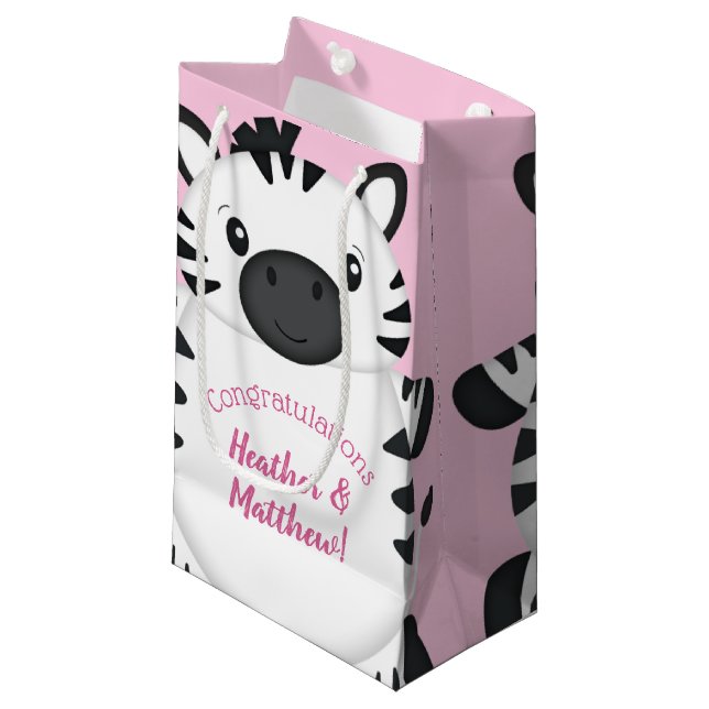 Zebra Baby Shower Safari Pink Girl Small Gift Bag (Front Angled)