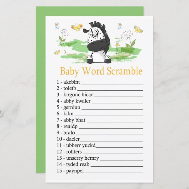 Zebra Baby word scramble game (Front/Back)