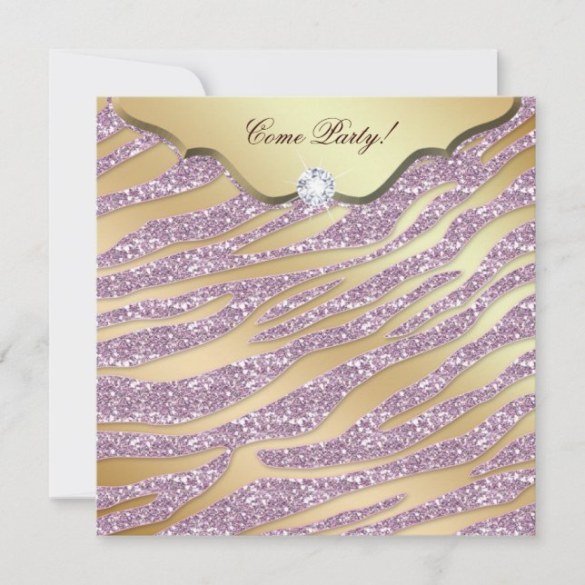 Zebra Bachelorette Party Invite Pink Gold Jewelry (Front)