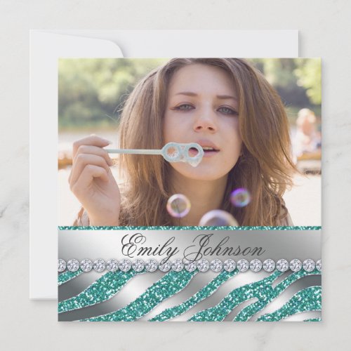 Zebra Bachelorette Party Teal Silver Jewelry Invites