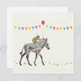 Zebra balloon party holiday card