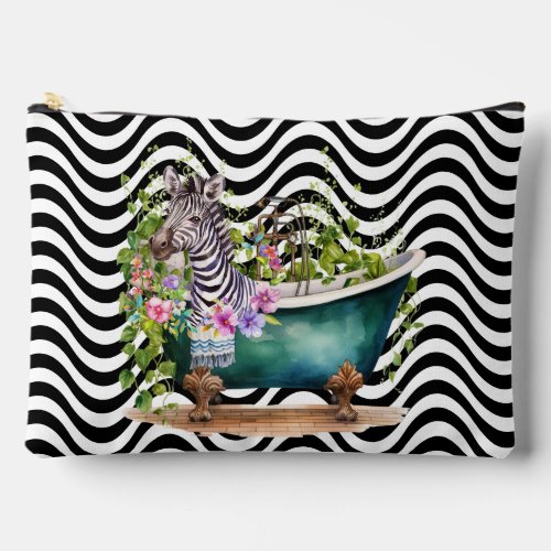 Zebra Bathtub Black White Wavy Stripes Psychedelic Accessory Pouch