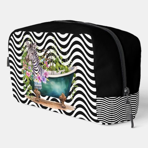 Zebra Bathtub Black White Wavy Stripes Psychedelic Dopp Kit