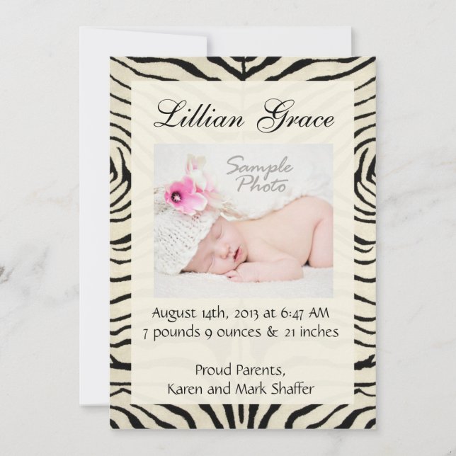 Zebra Birth Announcements (Front)