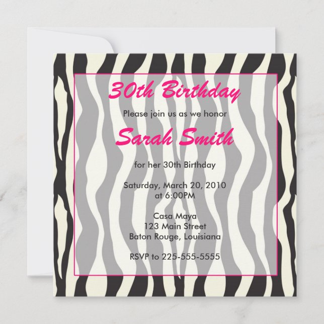 Zebra Birthday Invitation (Front)