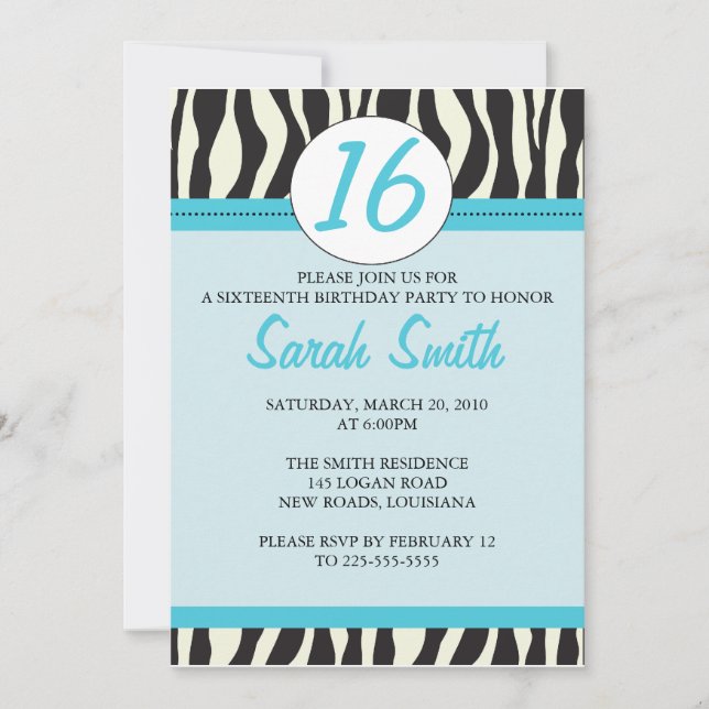 Zebra Birthday Invitation (Front)