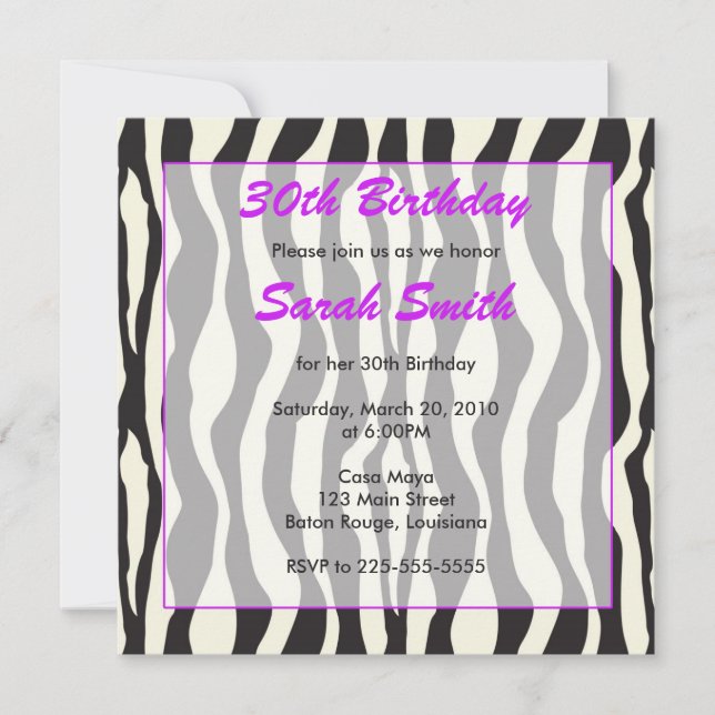 Zebra Birthday Invitation (Front)