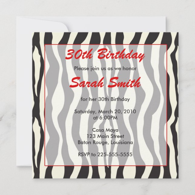Zebra Birthday Invitation (Front)