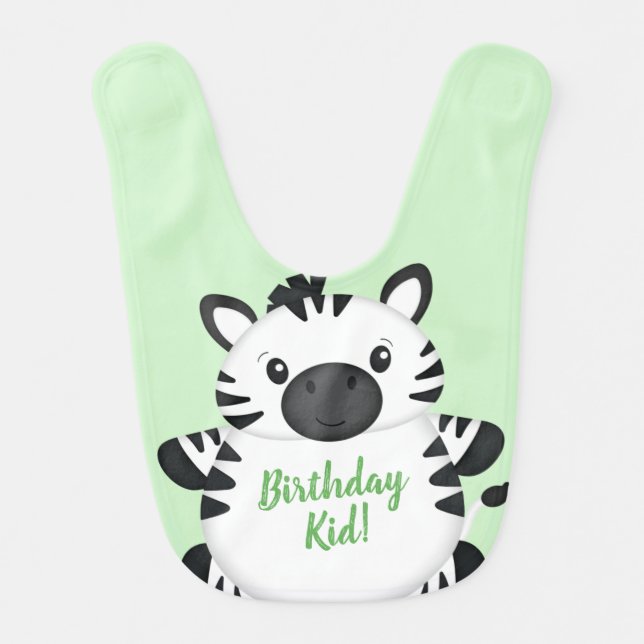 Zebra Birthday Party Green Baby Bib (Front)