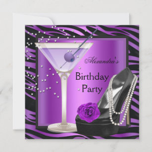 Zebra Birthday Party Magenta Purple Black Shoes Invitation
