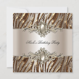 Zebra Birthday Party Pearl Cream Coffee Invitation