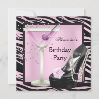 Zebra Birthday Party Pink Black Shoes Invitation