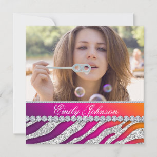 Zebra Birthday Party Pink Purple Orange Jewelry Invitation
