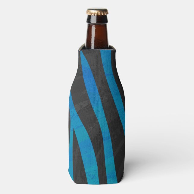 Zebra Black and Blue Print Bottle Cooler (Bottle Front)