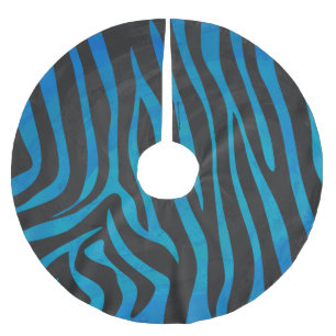 Zebra Black and Blue Print Brushed Polyester Tree Skirt