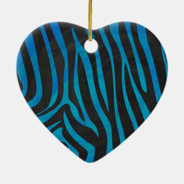 Zebra Black and Blue Print Ceramic Ornament (Back)