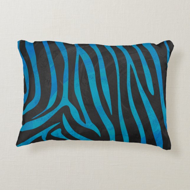 Zebra Black and Blue Print Decorative Pillow (Back)