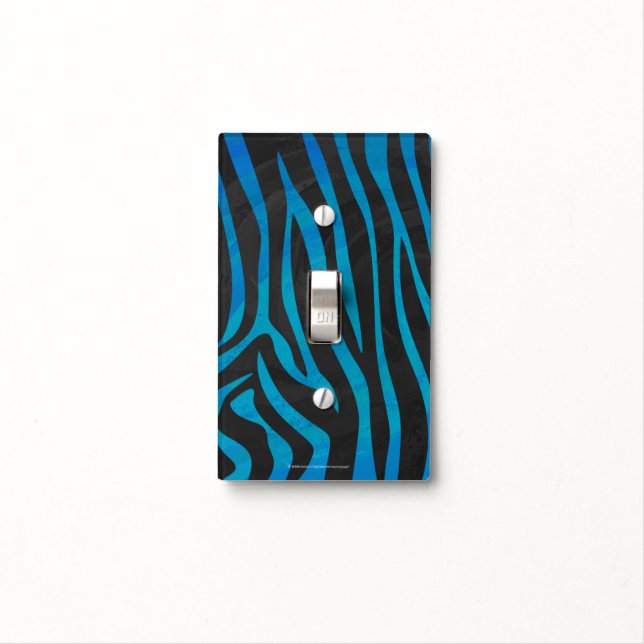 Zebra Black and Blue Print Light Switch Cover (In Situ)