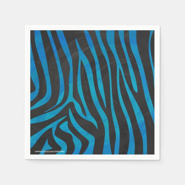 Zebra Black and Blue Print Paper Napkins (Front)