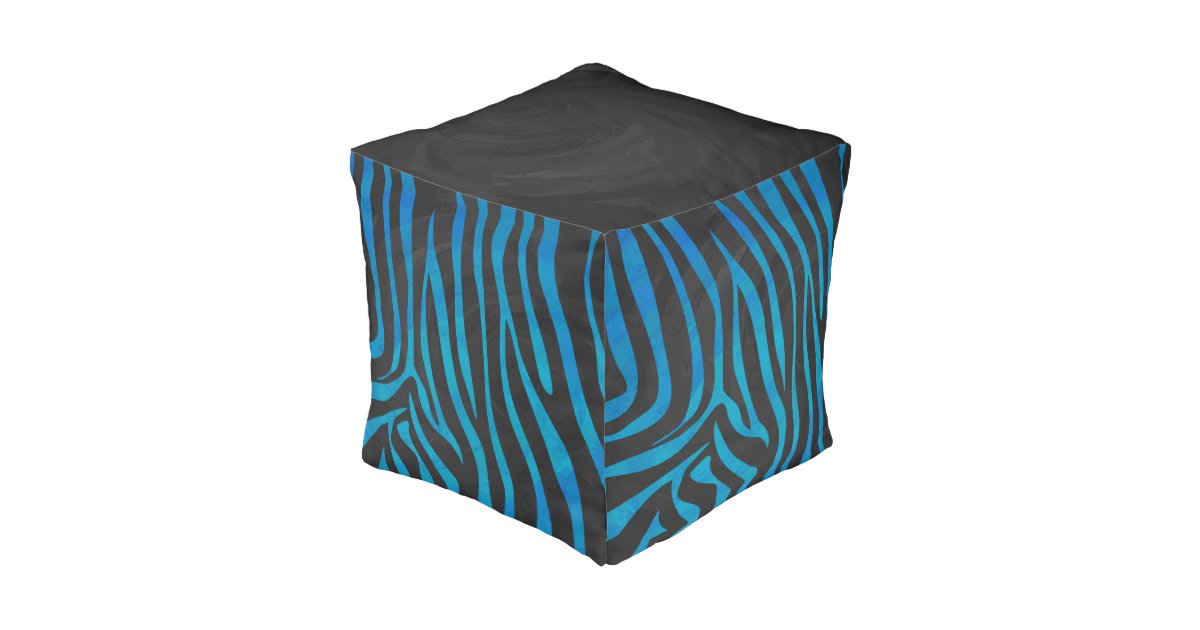 Zebra Black and Blue Print Pouf Zazzle