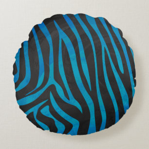 Zebra Black and Blue Print Round Pillow