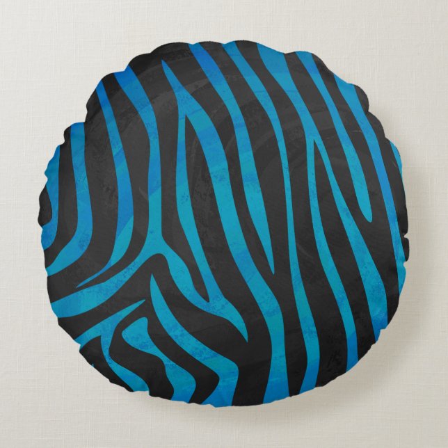Zebra Black and Blue Print Round Pillow (Front)