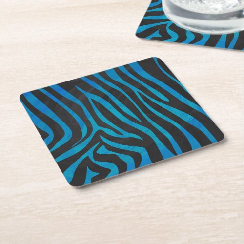 Zebra Black and Blue Print Square Paper Coaster