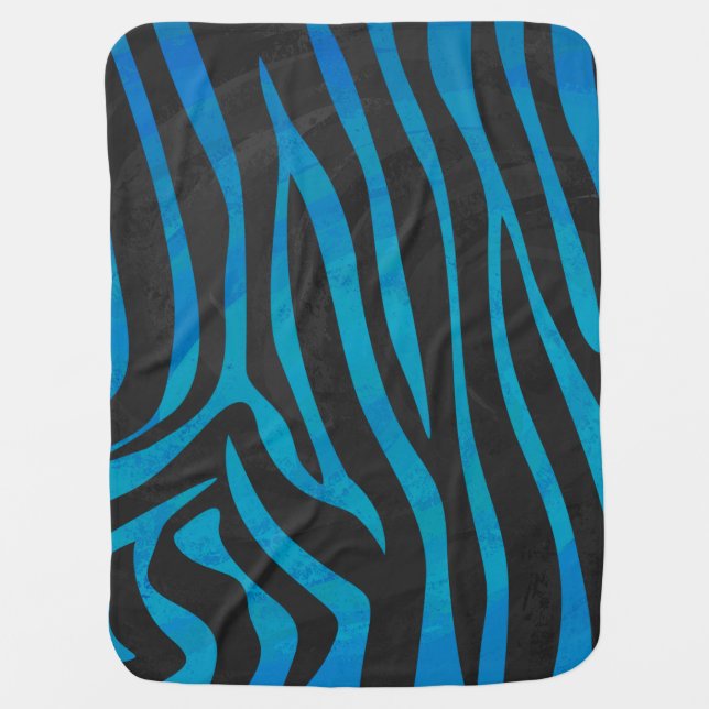 Zebra Black and Blue Print Swaddle Blanket (Front)