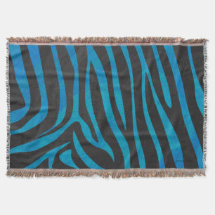 Zebra Black and Blue Print Throw Blanket